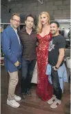  ??  ?? CANDIS CORNER: Stylist Tal Fisher, agent Barry Garber, host/featured performer Candis Cayne and Never Apart and Lightspeed PR pro Bradley Grill bask in the magic of the annual event.