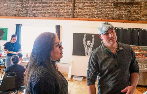  ?? Photos by Paul Buckowski / Times Union ?? Sara Yawanawa-Bergin, left, of the Yawanawa tribe, and her husband, Sachem Hawk Storm of the Schaghtico­ke First Nation, talk about honoring National Day of Awareness for Missing and Murdered Indigenous Women and Girls during an event on Thursday in Troy.