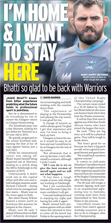  ?? ?? MANY HAPPY RETURNS Bhatti wants to kick on after tough few years