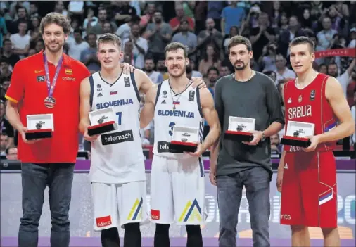  ??  ?? ESTRELLAS. Tres (Gasol, Dragic y Bogdanovic) del quinteto ideal del Eurobasket jugarán en la NBA y dos (Doncic y Shved) en la Euroliga.