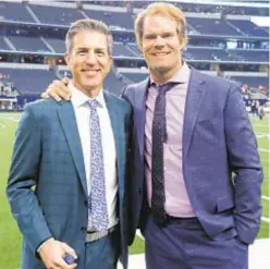  ?? AP ?? There will be a lot of eyeballs on Fox boothmates Kevin Burkhardt (l.) and Greg Olsen during today’s Super Bowl.