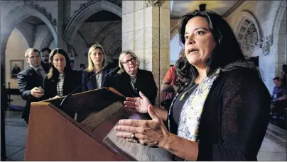  ?? CP PHOTO ?? Justice Minister Jody Wilson-Raybould makes an announceme­nt regarding family law on Parliament Hill in Ottawa on Tuesday.