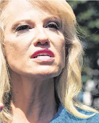  ?? PHOTO: AP ?? Questioned: Donald Trump’s adviser Kellyanne Conway asked a reporter about his ethnic background