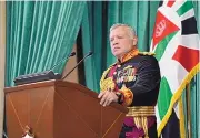  ?? SOURCE: THE ROYAL HASHEMITE COURT ?? Jordan’s King Abdullah II speaks to Parliament in December. Prince Hamzah bin Hussein, one-time crown prince, and top officials have been arrested.