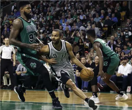  ?? AP ?? ELITE COMPANY: Tony Parker, who won four NBA titles and played 17 of 18 seasons with the San Antonio Spurs, had his No. 9 retired by the team on Monday.