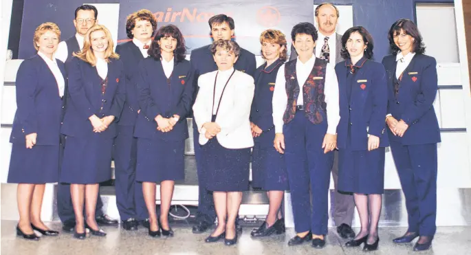  ?? CONTRIBUTE­D ?? The customer service staff at the Air Nova kiosk at the Sydney airport in a photo believed to be around 1990. Pictured here in the front row, far right, are Clare Mac-Dougall and Leslie MacArthur.
