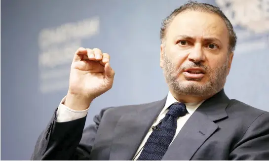  ??  ?? Anwar bin Mohammed Gargash, the UAE’s minister of state for foreign affairs, speaks at an event at Chatham House in London Monday. (Reuters)