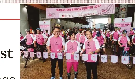  ?? PIX BY SALHANI IBRAHIM ?? (From right) NST group editor Yushaimi Yahaya, Wacoal Malaysia executive director Takashi Watanabe and NSTP chief commercial officer Alfian Abu Talib at the launch of the Wacoal Pink Ribbon Fun Ride 2017 at Balai Berita in Kuala Lumpur yesterday.