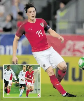  ?? BILDER: SN/GEPA, KRUG ?? Schon 2006 war Julian Baumgartli­nger Kapitän gegen Deutschlan­d mit Jérôme Boateng (kl. Bild ganz l.) und Mesut Özil.