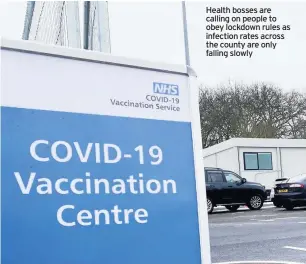  ??  ?? Health bosses are calling on people to obey lockdown rules as infection rates across the county are only falling slowly