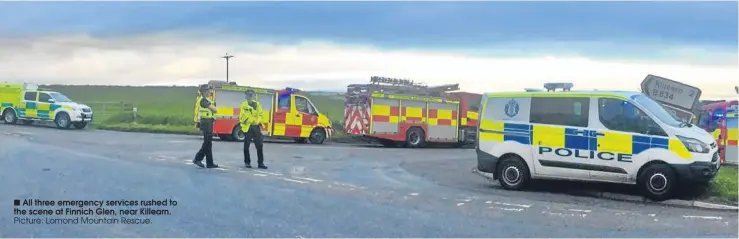  ??  ?? ■
All three emergency services rushed to the scene at Finnich Glen, near Killearn. Picture: Lomond Mountain Rescue.