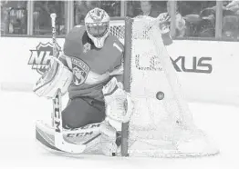  ?? JOE SKIPPER/AP ?? Panthers goaltender Roberto Luongo can’t stop a Oilers goal during Saturday’s game.