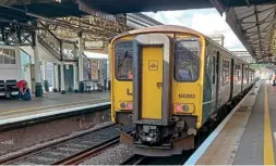  ?? JIM TUCKER/RCTS ?? GWR Class 150 DMU No. 150263 at Exeter St David’s about to work the 16.37 to Okehampton on August 26, 2022.