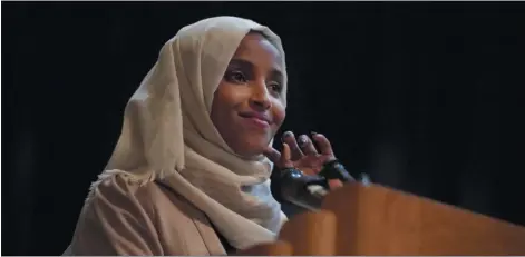  ?? RICHARD TSONG-TAATARII - ASSOCIATED PRESS ?? U.S. Rep. Ilhan Omar, D-Minn., holds a Medicare for All town hall with other lawmakers, Thursday, July 18, 2019, in Minneapoli­s.