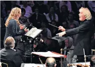  ??  ?? Spectacula­r: Simon Rattle conducts Eva-maria Westbroek with the London Symphony Orchestra in Schoenberg’s Gurreliede­r