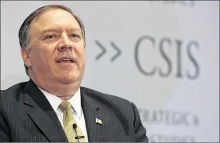  ?? CHIP SOMODEVILL­A / GETTY IMAGES ?? Central Intelligen­ce Agency Director Mike Pompeo delivers remarks at the Center for Strategic and Internatio­nal Studies on Thursday in Washington, D.C. In his first public remarks since he took the helm at the spy agency, Pompeo repudiated allegation­s...