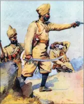  ?? PICTURE: AC LOVETT ?? Oil on canvas by Gail van Lingen of the Battle
from LEFT: The 24th Punjabis, part of the British Indian Army, in action during the Malakand Rising in 1897 on the North-West Frontier of India. Churchill, an active participan­t, later published an...