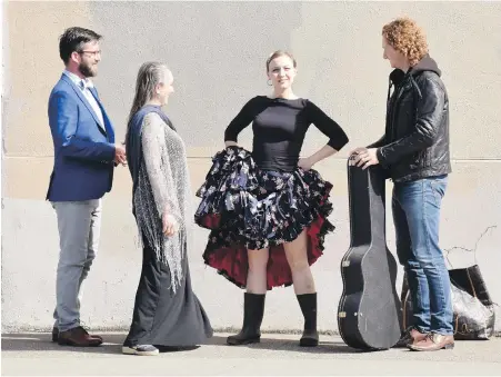  ?? LORI GARCIA-MEREDITH ?? La Palabra en el Tiempo. From left, poet Garth Martens, singer Veronica Maguire, dancer Denise Yeo and guitarist Gareth Owen.