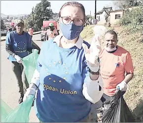  ?? (Courtesy pics) ?? European Union Ambassador to Eswatini Dessislava Choumelova with other participan­ts in the clean-up campaign during the #EUGreenWee­k2022, in Mbabane.