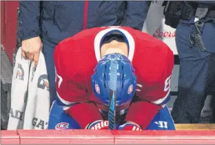  ?? CP PHOTO ?? Montreal Canadiens captain Max Pacioretty drops his head during third period NHL action against the San Jose Sharks in Montreal on Tuesday.