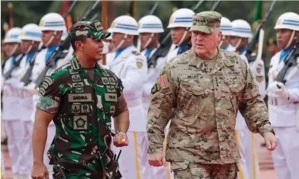  ?? Mast Irham/EPA ?? The top US military leader, Gen Mark Milley, right, with Indonesia's military chief, Andika Perkasa, in Jakarta on Sunday. Photograph: