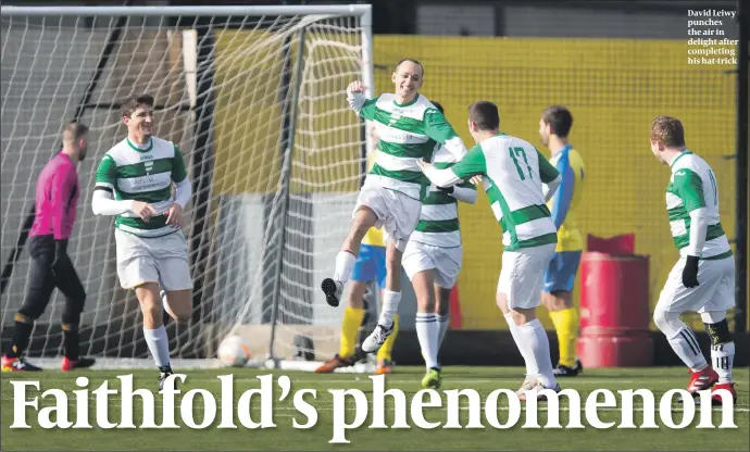  ?? PHOTO: MARC MORRIS ?? David Leiwy punches the air in delight after completing his hat-trick