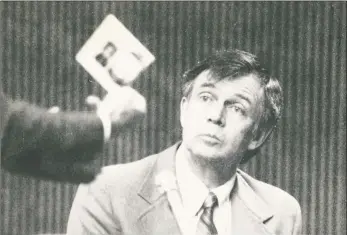  ?? Hearst Connecticu­t Media file photo ?? Richard Crafts, in his first day of testimony in the 1988 murder trial of his wife, Helle, is asked to identify a photo of two kerosene heaters that were used in the Newtown home.