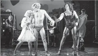  ?? PHOTOS BY CYLLA VON TIEDEMANN ?? Jennifer Rider-Shaw as Janet with George Krissa as Rocky and Dan Chameroy as Frank N. Furter.