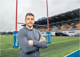  ??  ?? Cruel luck: Will Fraser, pictured playing for Saracens (right), has retired after a slipped disc led to a bleed on the spine, but says he has had an ‘incredible time’