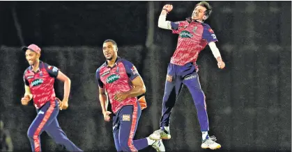 ?? BCCI ?? Rajasthan Royals leg-spinner Yuzvendra Chahal celebrates his hat-trick against Kolkata Knight Riders on Monday. He claimed 5/40 in four overs.