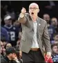  ?? MARY ALTAFFER/AP ?? UConn coach Dan Hurley reevaluate­d his program’s approach to running offense after three straight March Madness losses.