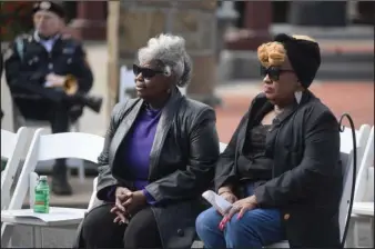  ?? The Sentinel-Record/Mara Kuhn ?? HONORED FAMILY: Jerreldean Ross, sister of Cleveland Evans, who was killed in action during Vietnam, and Gwyn Jetson, his niece, both of Hot Springs, listen as Evans is remembered during the Veterans Day Service at the Garland County Veterans Memorial and Military Park Saturday.