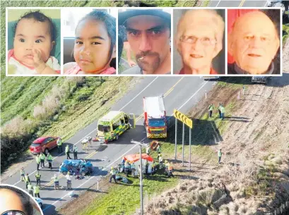 ?? Photos / Supplied, Wanganui Chronicle ?? Shady Thompson (top, from left), Nivek Madams, Jeremy Thompson, Ian and Rosalie Porteous died. Ani Nohinohi (left) was in a critical condition.