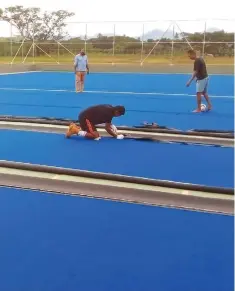  ?? Photo: Sampras Anand ?? The new all-weather turf being installed at the Fiji Football Associatio­n Labasa academy.