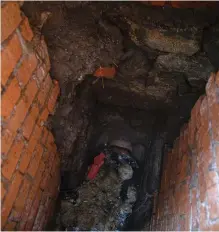  ??  ?? The collapsed sewer wall and, main, Ian Khan in his garden on Buccleuch Street