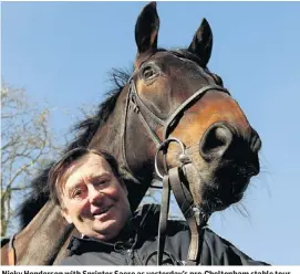  ??  ?? Nicky Henderson with Sprinter Sacre as yesterday’s pre-Cheltenham stable tour