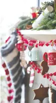  ??  ?? Treasured pieces can bring some nostalgic magic and a personal touch to a mantel decked out in festive greenery.
