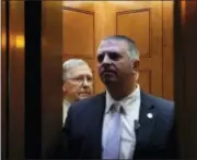  ??  ?? On Monday, June 26, 2017 , Senate Majority Leader Mitch McConnell of Ky., looks out after boarding an elevator at Capitol Hill in Washington.