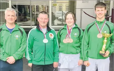  ?? (Photo: courtesy Liam Coyle) ?? Liam Coyle, Brian Toomey, Alison Hennessy and Shane Hurley of Fermoy Karate Club who took home a number of titles at the 11th SKDUN European Championsh­ips.