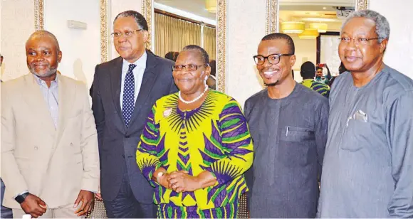  ??  ?? Area Manager, PGM Field Operations, Chevron Nigeria/member, Nigeria Natural Resource Charter (NNRC), Sammy Daibo (left); former Minister of State for Petroleum Resources/chairman, NNRC, Odein Ajumogobia; member, NNRC, Dr. Obi Ezekwesili; Director,...