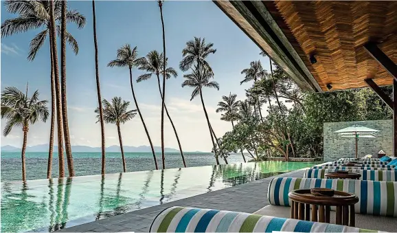  ?? ?? Lapping up luxury: The Four Seasons Resort Koh Samui stars in the third series of The White Lotus. Inset: Meghann Fahy in series two, shot in Sicily, and the Four Seasons Maui from season one