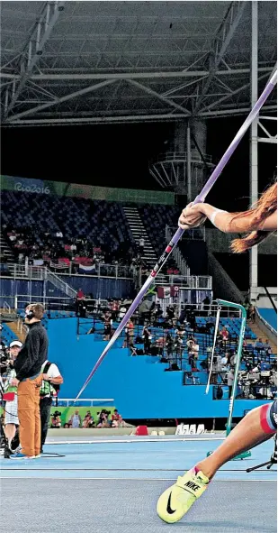  ??  ?? Sharp: Katarina Johnsontho­mpson has to deliver in the javelin to beat Nafi Thiam (right)