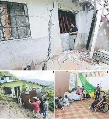  ?? FOTO: EFRAÍN SALGADO ?? (1) Tania García observa los vestigios de su vivienda. (2) Los pobladores han comenzado a sacar los bienes de sus hogares. (3) En el CEB Monseñor Jacobo Cáceres se encuentran albergados. 2 3