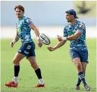  ??  ?? Beauden Barrett, left, and Otere Black have the makings of an excellent partnershi­p.