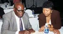  ?? ?? Minister of Defence and Security Oppah Muchinguri Kashiri engages in a conversati­on with Minister of Public Service, Labour and Social Welfare July Moyo