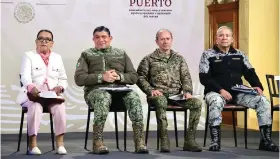  ?? ?? ROSA ICELA Rodríguez, de SSPC; Luis Cresencio Sandoval, de Sedena; José Rafael Ojeda, de Semar, y David Córdova Campos, de la GN, ayer, en Palacio Nacional.