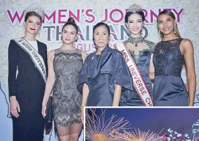  ??  ?? Thailand Minister of Tourism and Sports Kobkarn Wattanavra­ngkul (center) is flanked by (from left) Miss Universe Thailand Maria Poonlertla­rp Ehren, Miss Universe 2015 Pia Wurtzbach, Miss Universe China 2016 Li Zhenying and The FACE
Thailand Season 3...