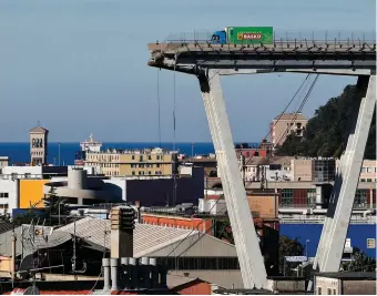  ??  ?? A view of the Morandi highway bridge that collapsed in Genoa, northern Italy last week