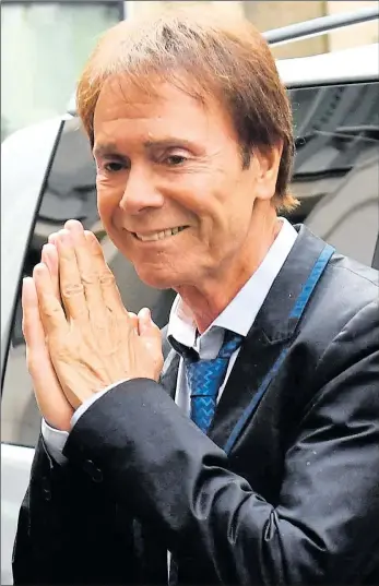  ??  ?? Prayers answered...Sir Cliff outside High Court after judge ruled in his favour yesterday