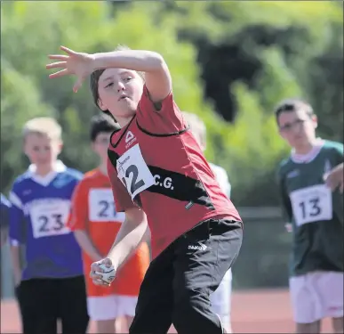  ??  ?? Joseph Walsh from St Feichin's taking part in the ball throw competitio­n at the Community Games.